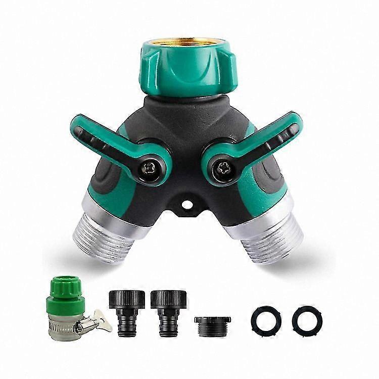 2-Way Hose Splitter with Dual Valves, 3/4" and 1/2" Garden Hose Distributor, Includes 2 Washers and Connector for Outdoor Use