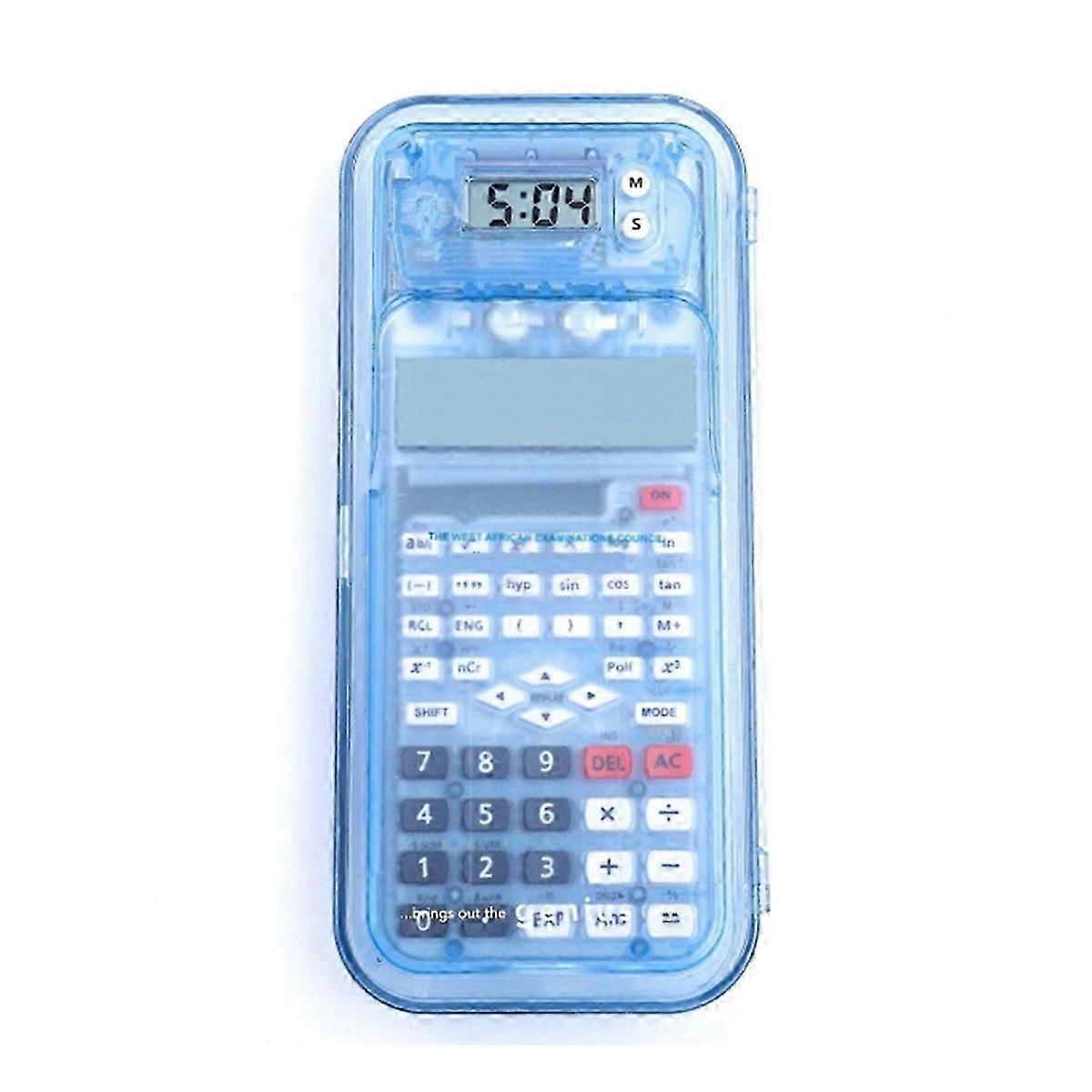 Luxmoc Multi-Function Scientific Calculator Transparent Pencil Case Time Display Scientific Function Calculator Blue