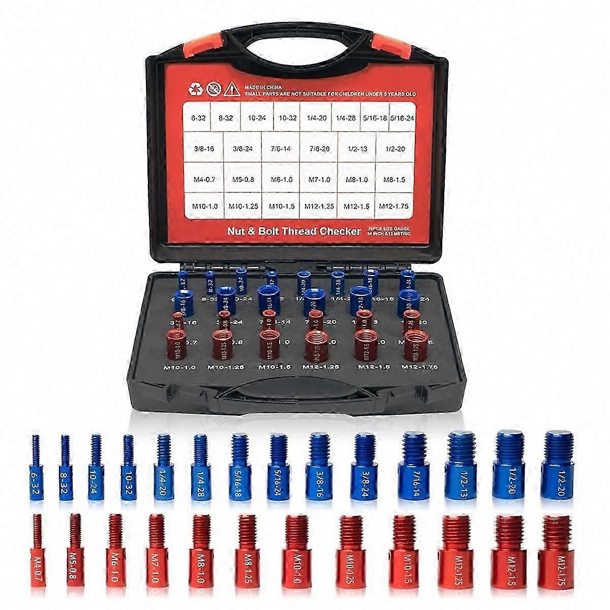 Red & Blue Nut and Bolt Size Gauge - 14 Inch & 12 Metric Thread Gauge for Easy Assembly