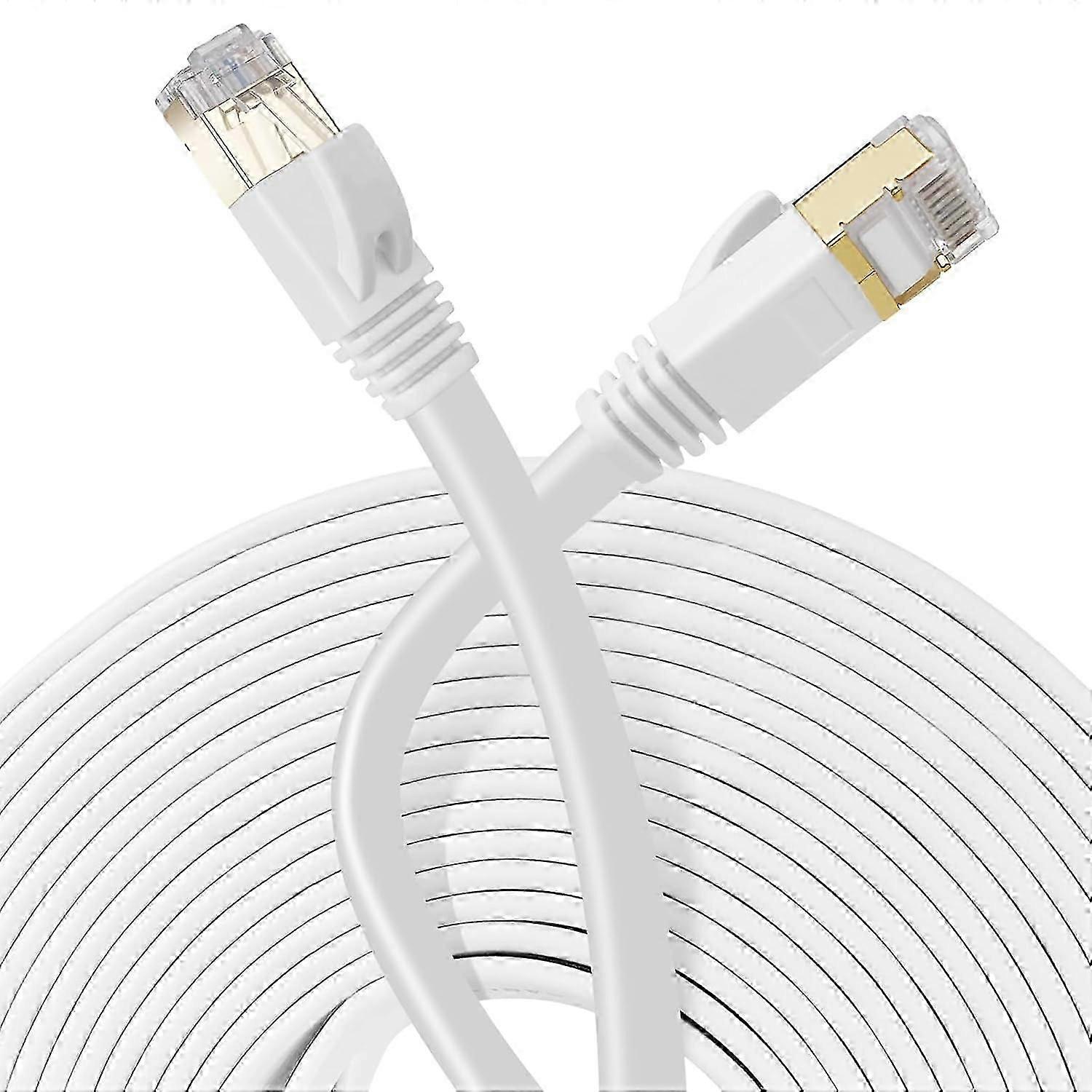 10m Flat Ethernet Cable, Cat7 Network Cable with Plated RJ45, Compatible with