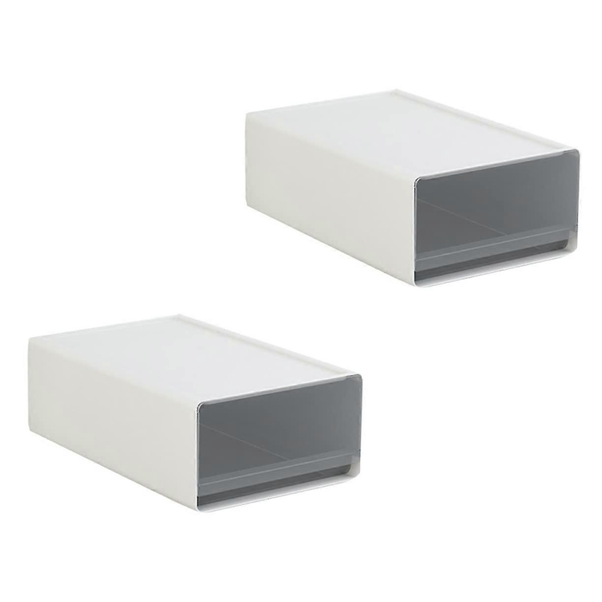 Stackable Drawer Storage Box 2-Pack, Transparent Desktop Organizer For Office Supplies, Stationery, Cosmetics, White