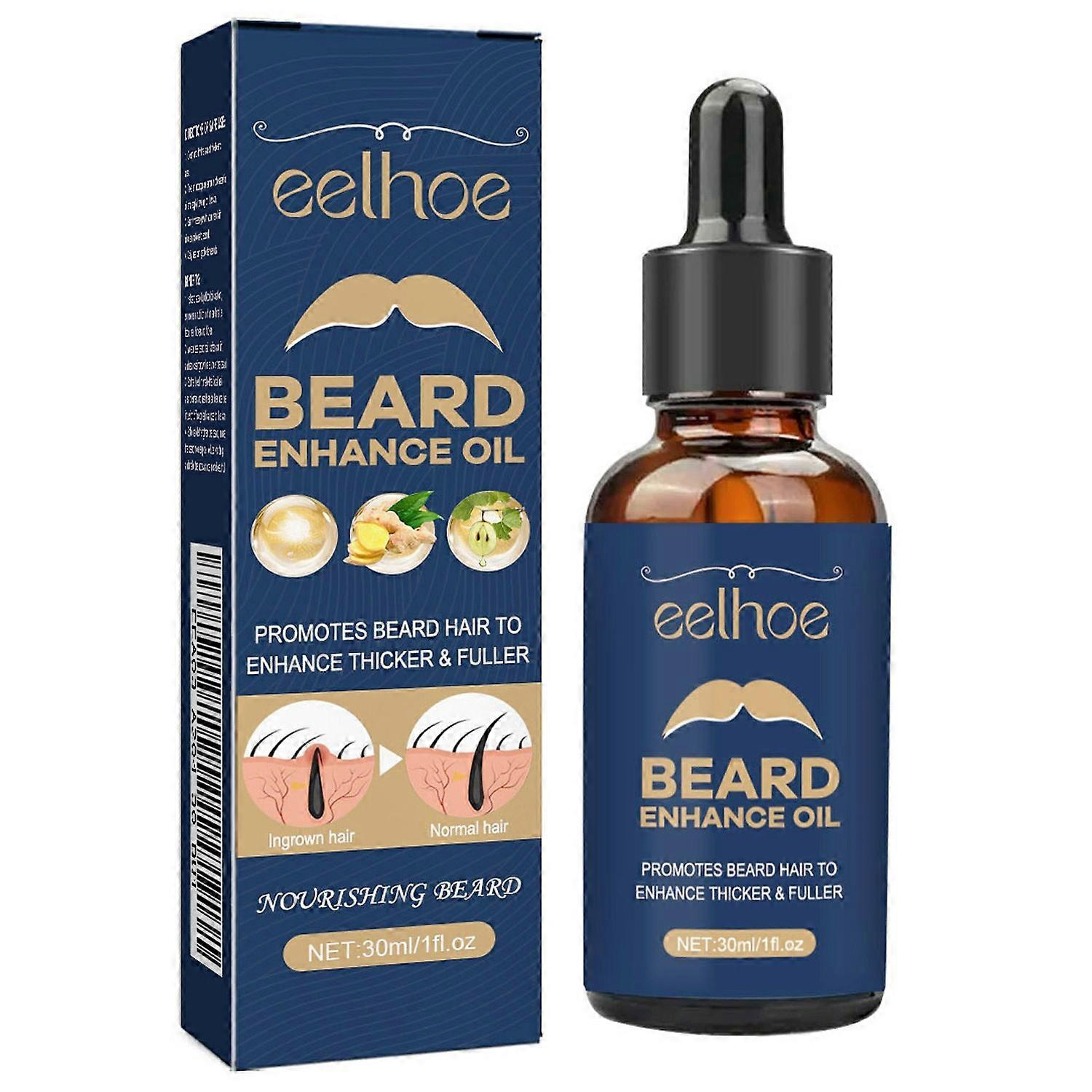 1-6x EELHOE 30ml Beard Growth Oil Moisturizing Strengthen Roots Nourishing Serum for Men, EEA03-A204