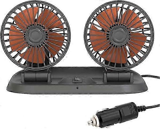 Double Head Car Fan, 24V Cigarette Lighter Mini Cooling Fan for Car, Truck, Van, SUV, RV, Boat, Home, 360 Horizontal and 180 Vertical Rotation
