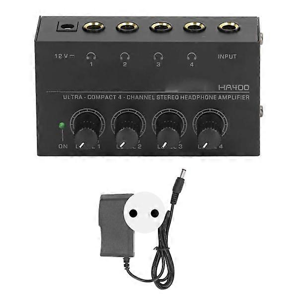 HA400 Ultra Compact 4-Channel Stereo Headphone Amplifier Low Noise Headphone Amplifier 100‑240V EU Plug