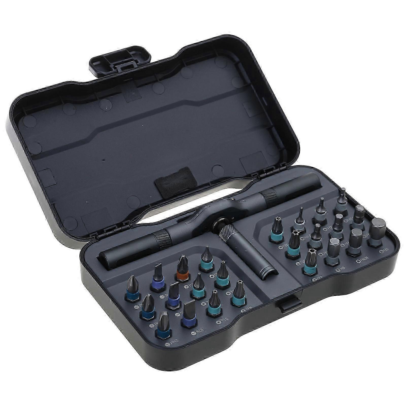 Multifunction screwdriver set with 24 bits rotating magnetic tip