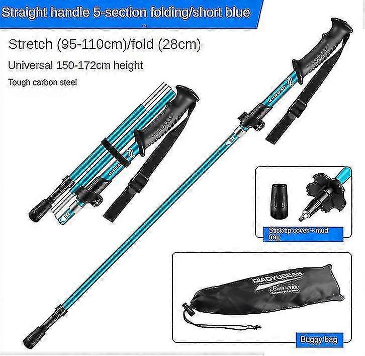 Collapsible aluminum trekking poles, available in long and short lengths, ultra-lightweight at 252g and can bear a load of 200 catties