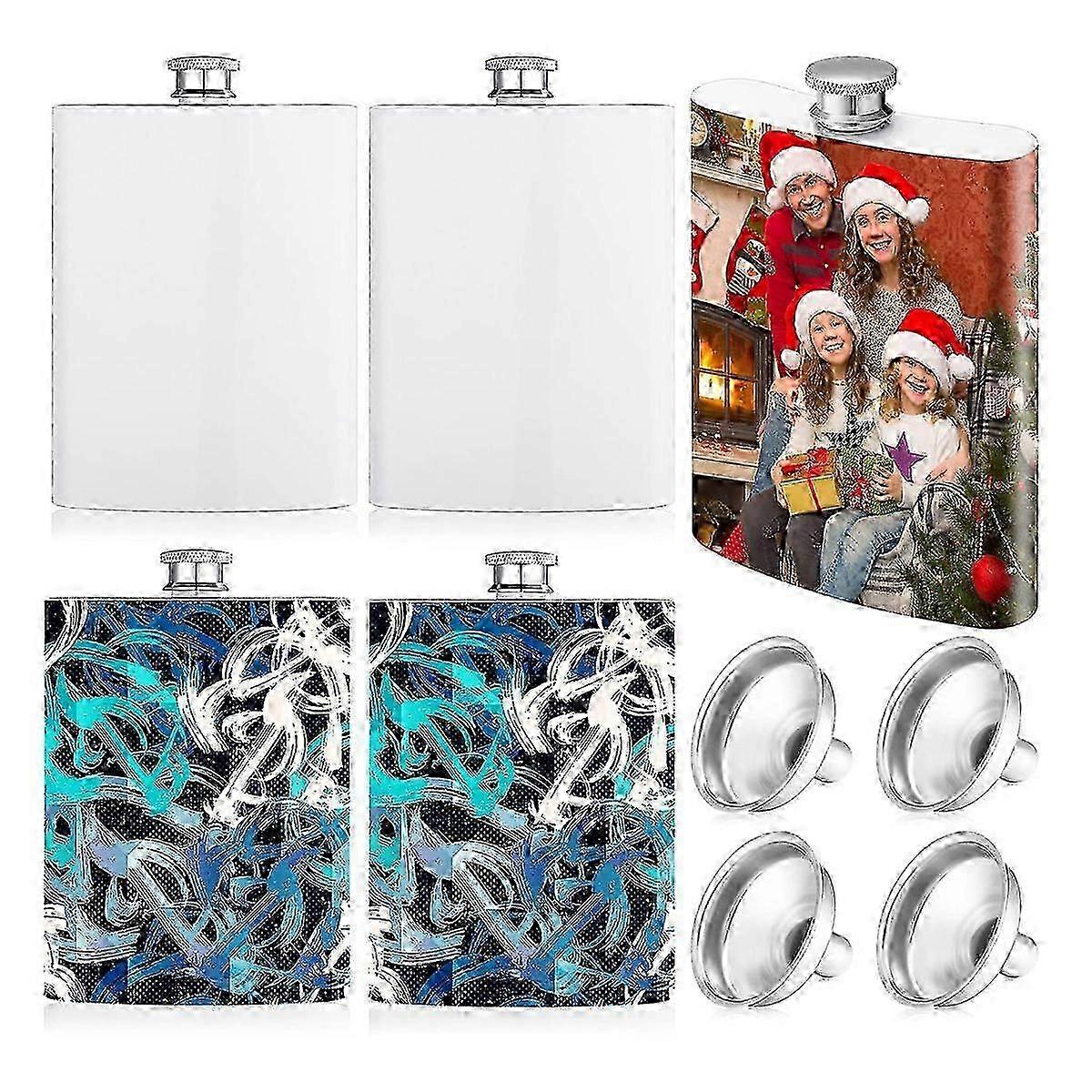 2025 4 Pcs Sublimation Flasks with Metal Cap and Leakproof Funnel 8 Oz Stainless Steel Flasks Groomsmen Flask Containers