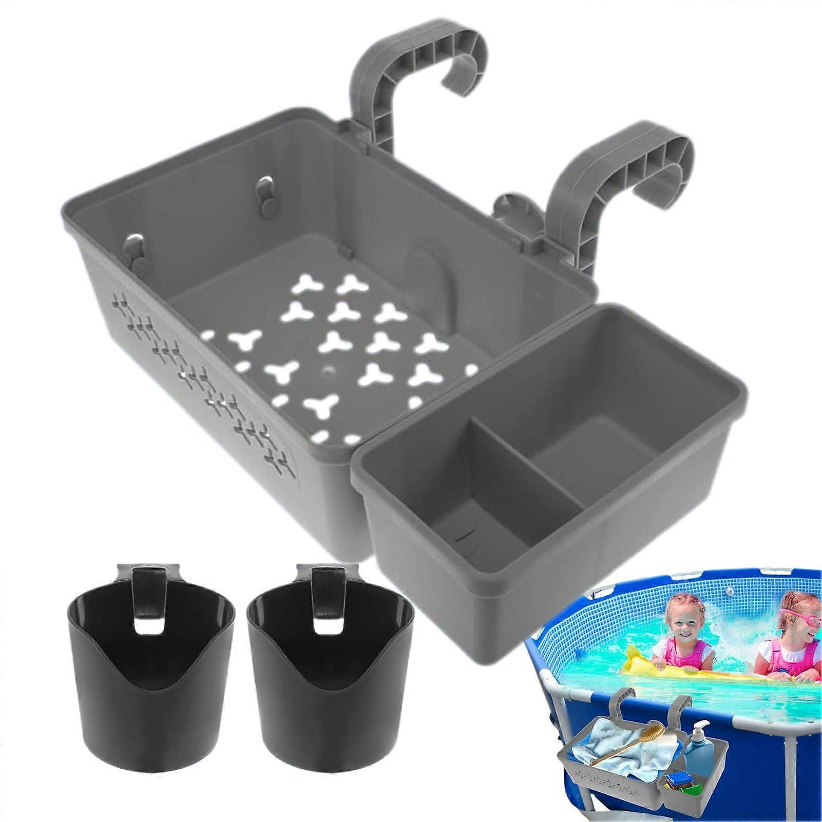 Swimming Pool Storage Basket - Multifunctional Container with 2 Cup Holders for Towels, Toys, and Outdoor Use