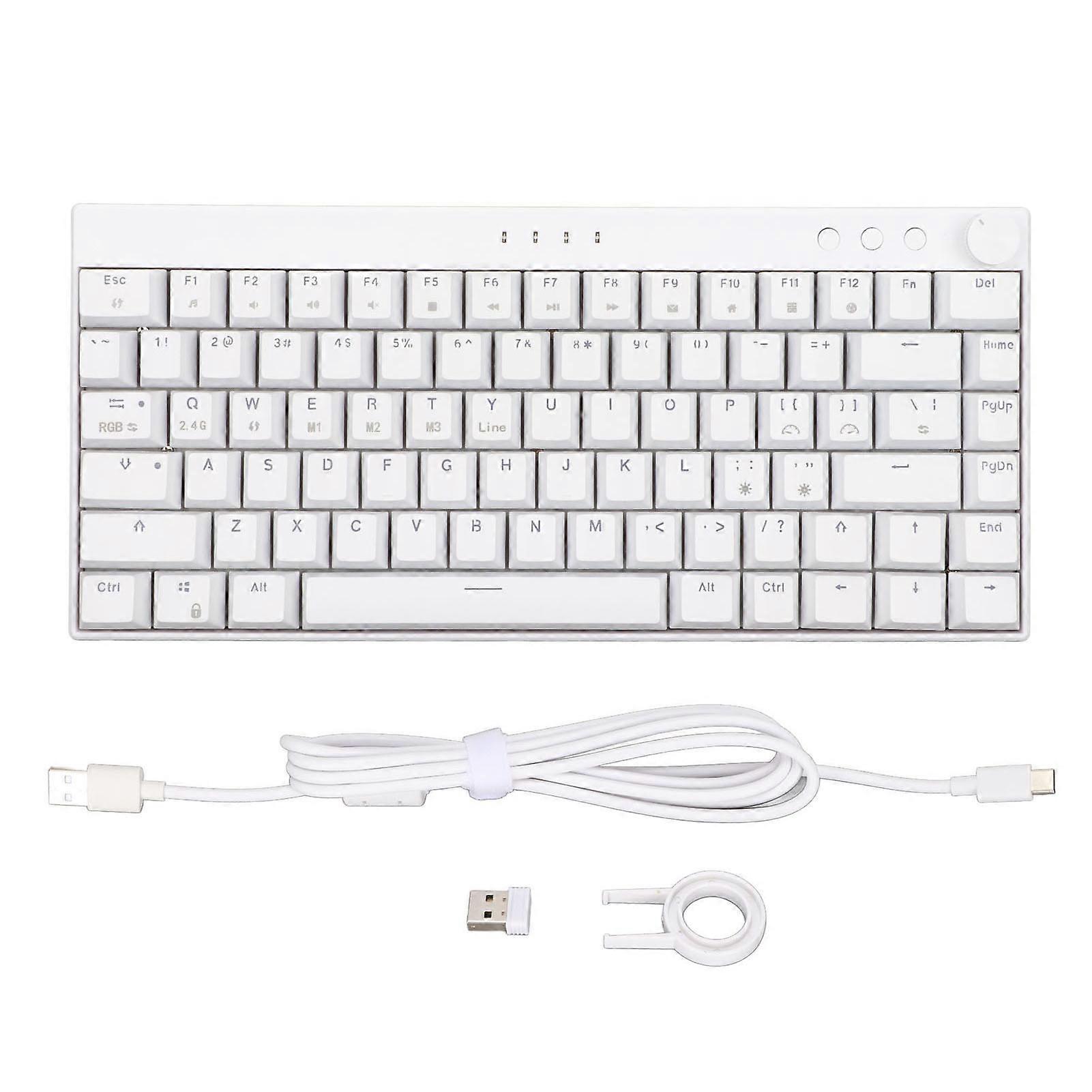 Three Mode Mechanical Keyboard 82 Keys RGB Dynamic Backlight N Key Rollover White Keyboard