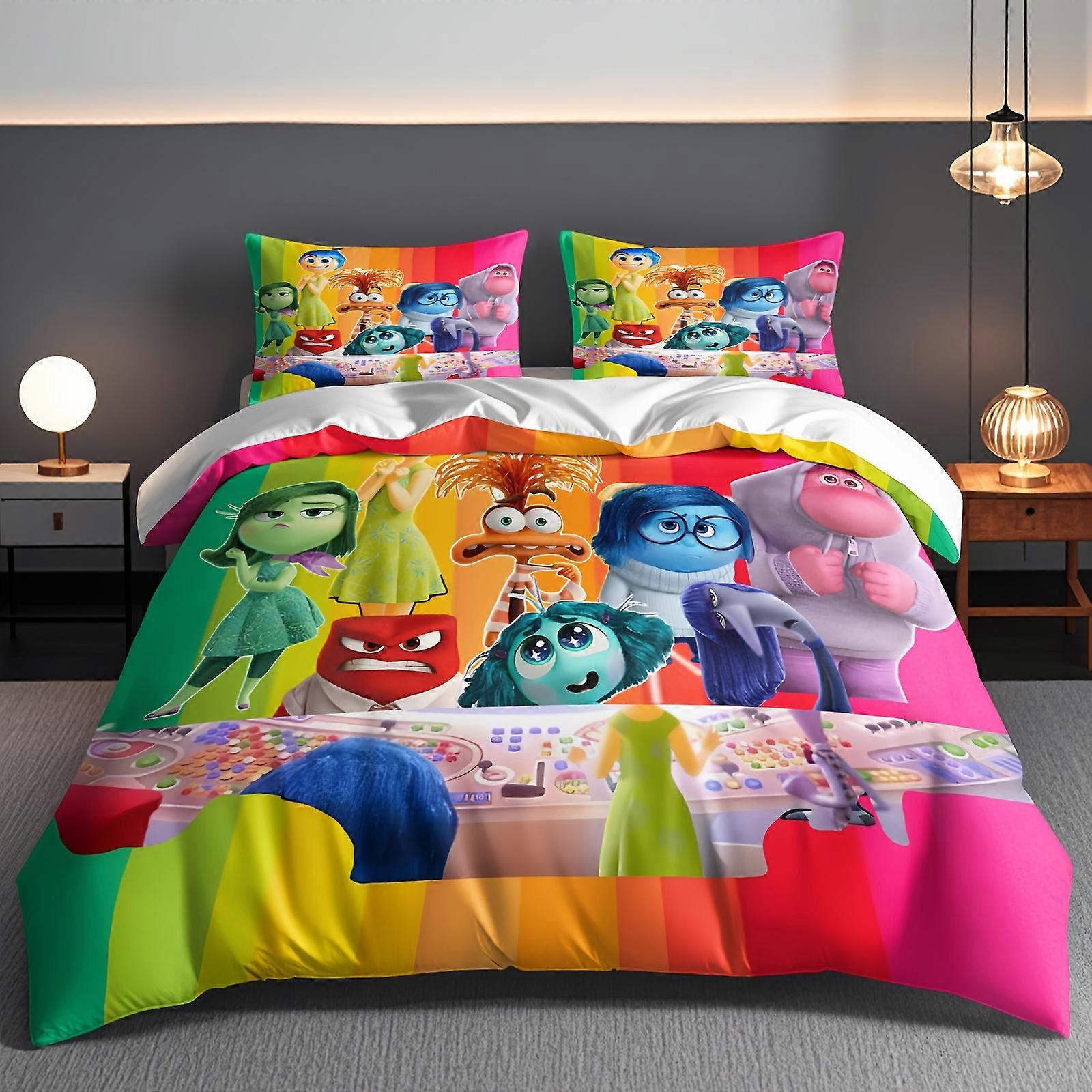 TE1046 3pcs Inside Out 2 Cartoon Patterned Bedding Sets, Quilt Covers And Pillowcases for Student Dormitory And Travel Goods Soft And Com