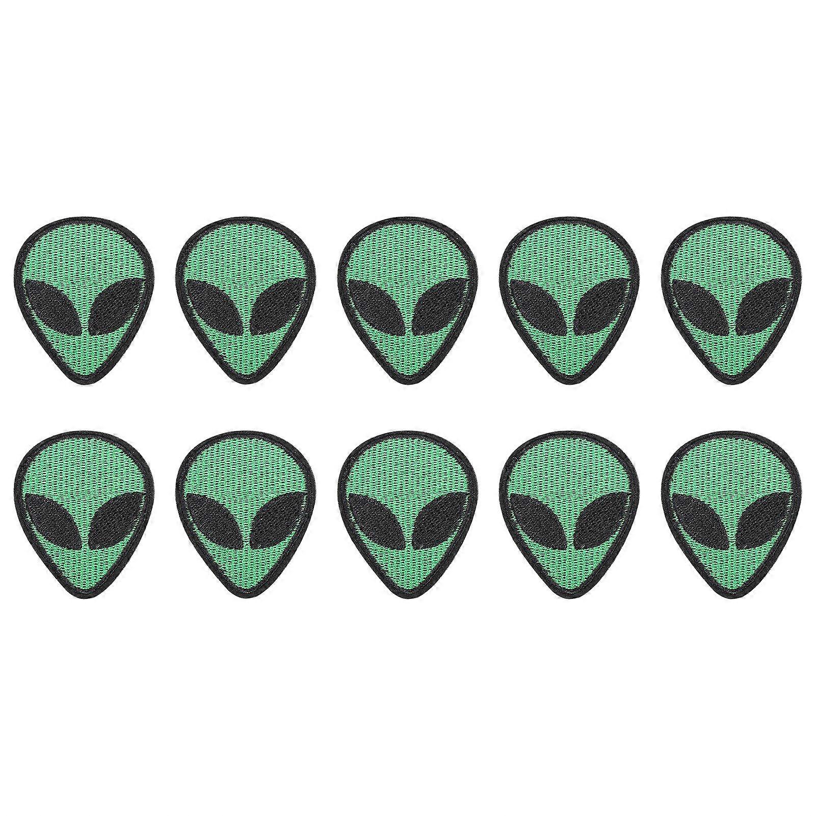 10Pcs Embroidered Patch Alien Head Shape Decorative Fabric Sticker Green for Clothes