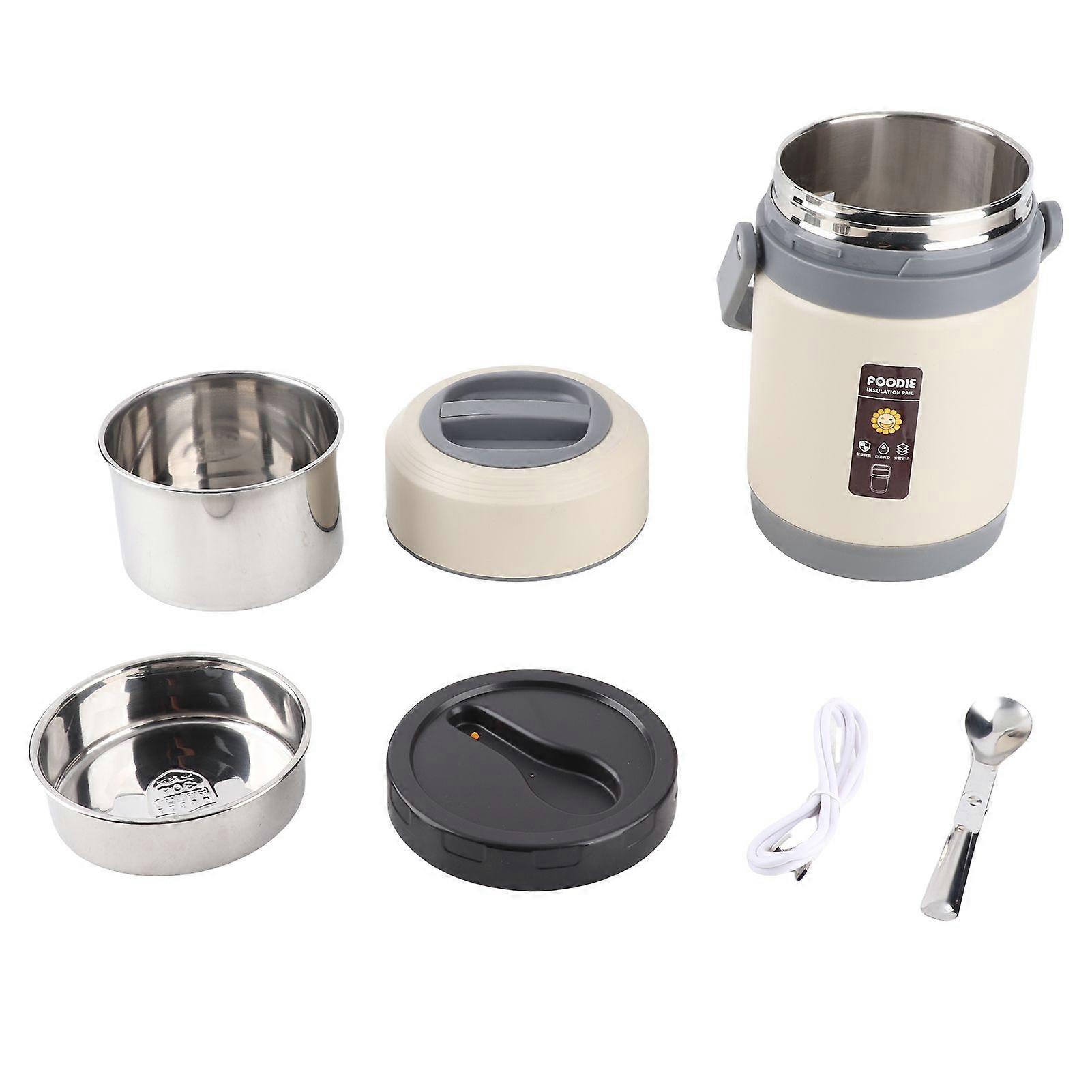 Thermal Cooker Pot Stainless Steel Mini Portable Constant Temperature Heat Preservation Lifting Pot Beige
