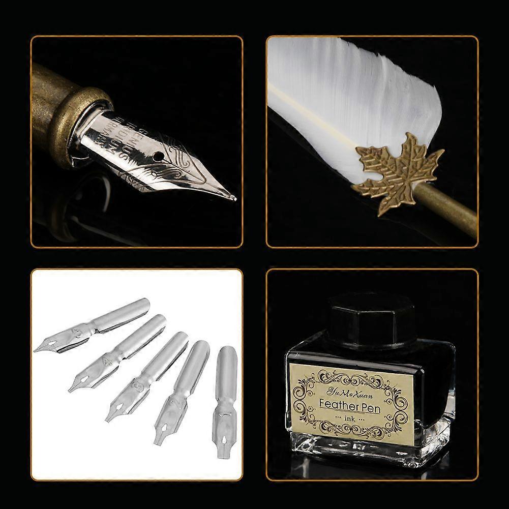 Europeanism Vintage Retro Quill Feather Dip Pen Metal Nibs Calligraphy Writing Pen Gift (White)