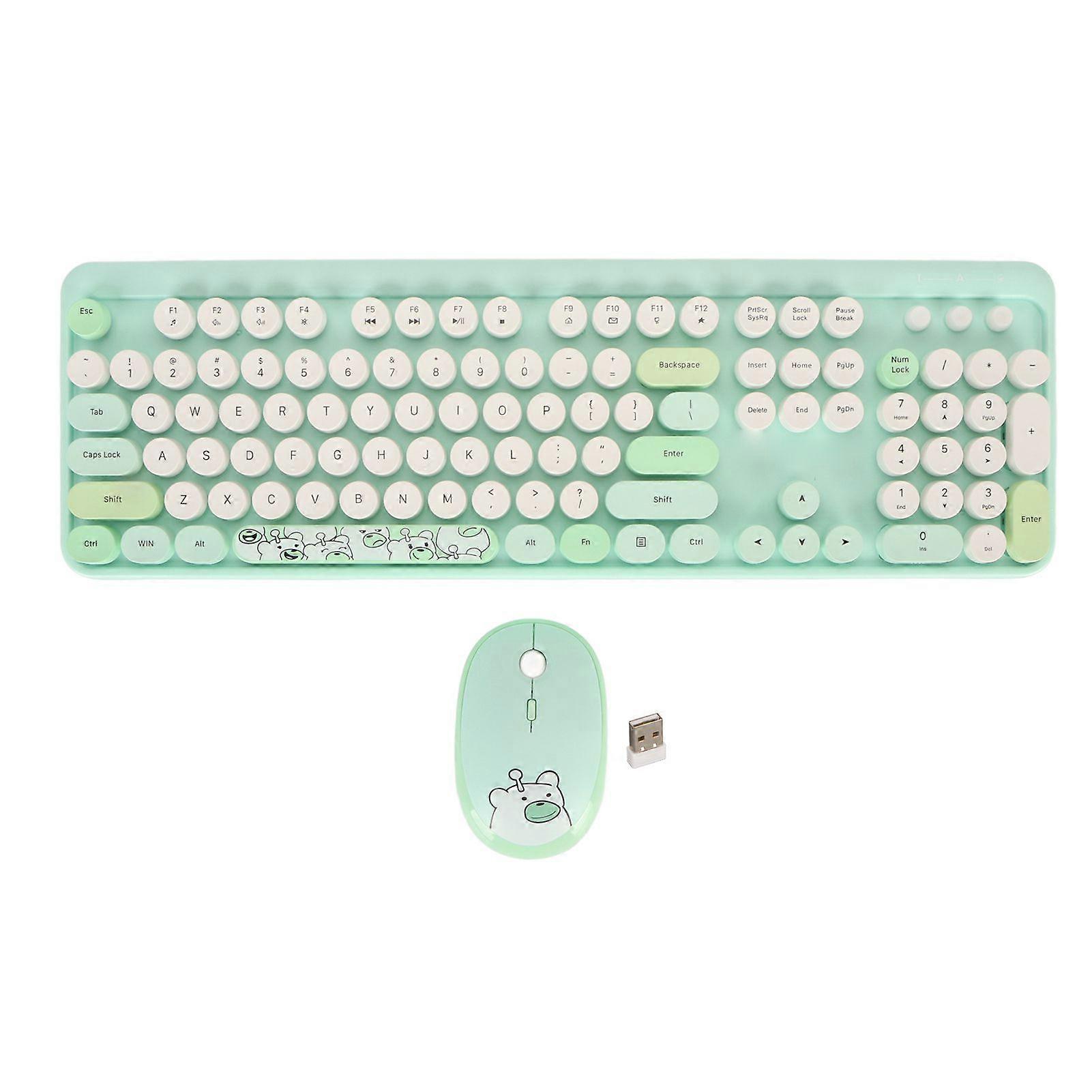 Wireless Keyboard and Mouse Combo Lovely Cordless Retro Round Keycap Keyboard 1600 DPI Optical Mouse for Win for OS X Vert
