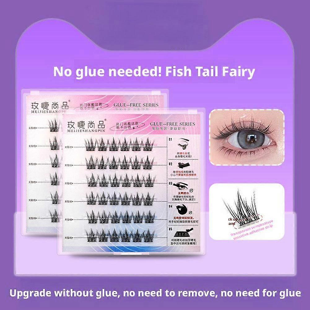 Self-Adhesive Cat Elf False Eyelashes Glue-Free Natural Single Clusters Beginner Friendly Easy to Apply and Remove