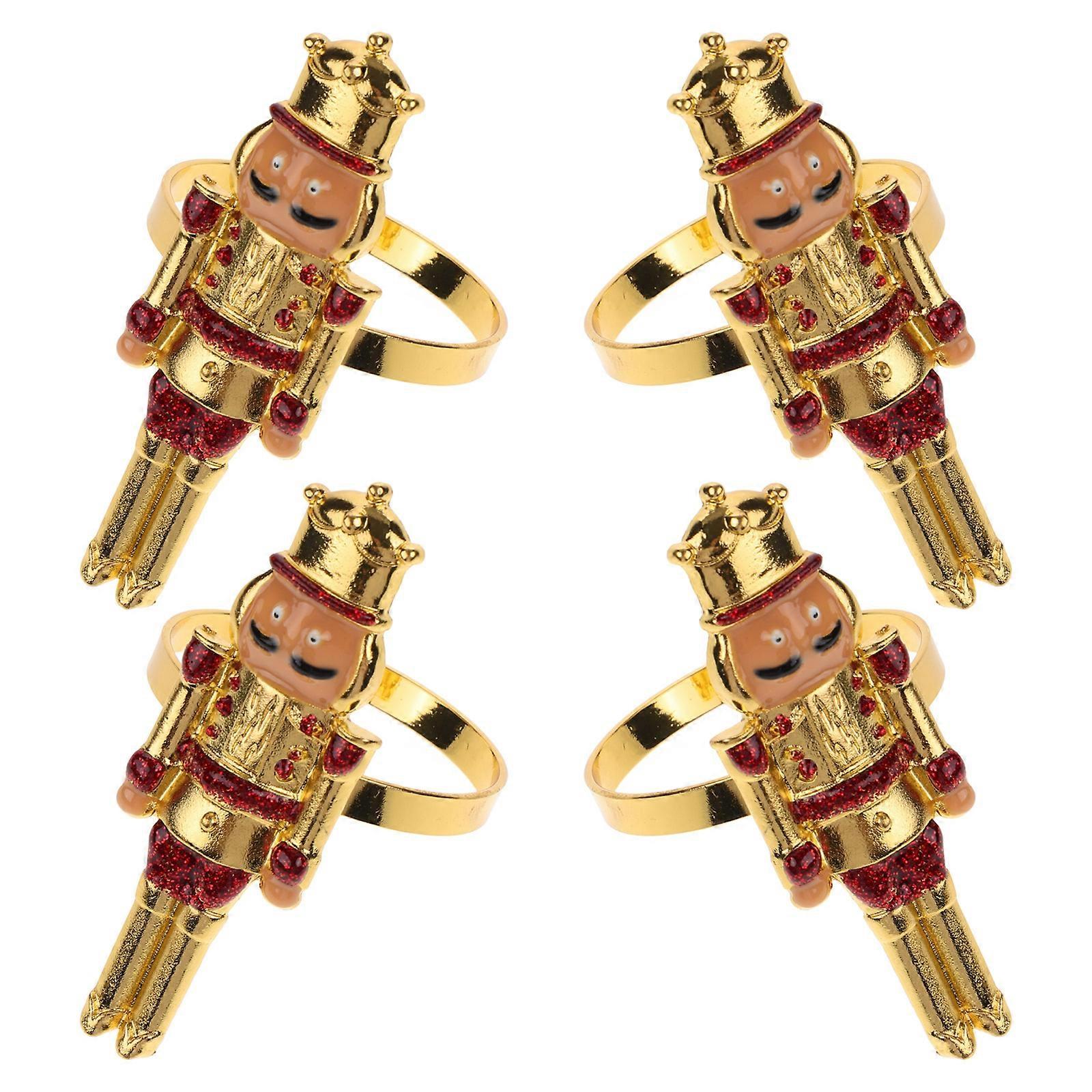 Nutcracker Christmas Napkin Holder for Home Use 8Pcs Red Alloy Napkin Rings