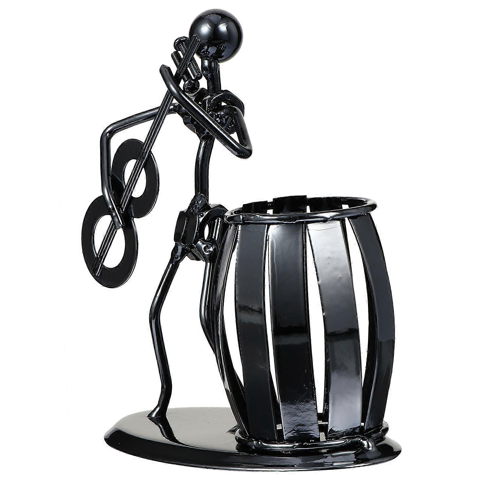 Multifunctional Brush Holder Guitar-Shaped for Study Rooms Silver Iron Storage 1Pc