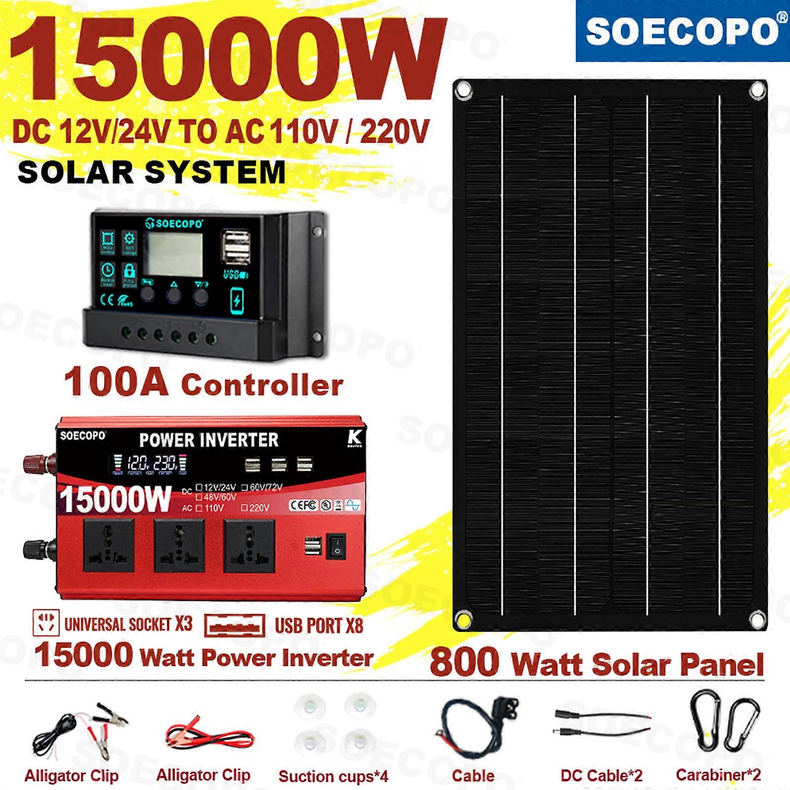 SOECOPO 7000W High-Efficiency Solar Energy Kit | 800W Panel + 100A Controller + Pure Sine Wave Inverter
