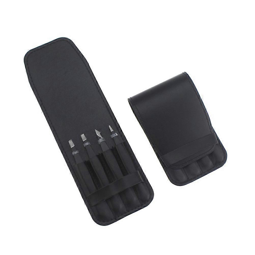 Eyebrow Tweezers Set With Flat Angled Tips For Daily Use 4Pcs In Black Color