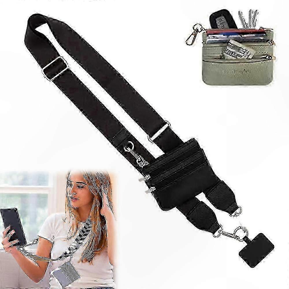 Zippered Pouch Phone Strap with Wallet Feature, Crossbody Lanyard for Women, Adjustable Clip-On Phone Holder with Storage