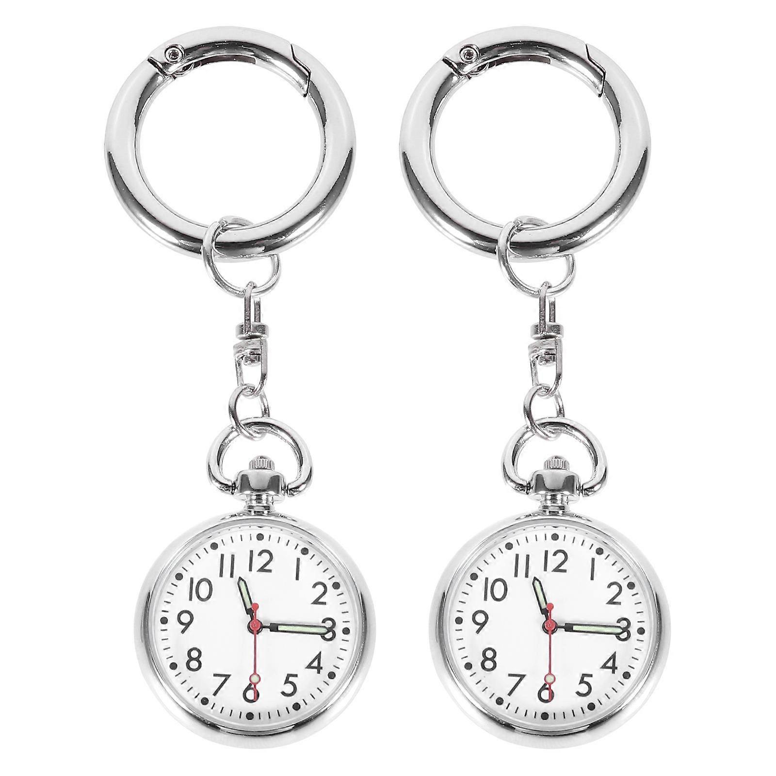 2Pcs Hanging Nurse Pocket Watch Silver Color with Luminous Function