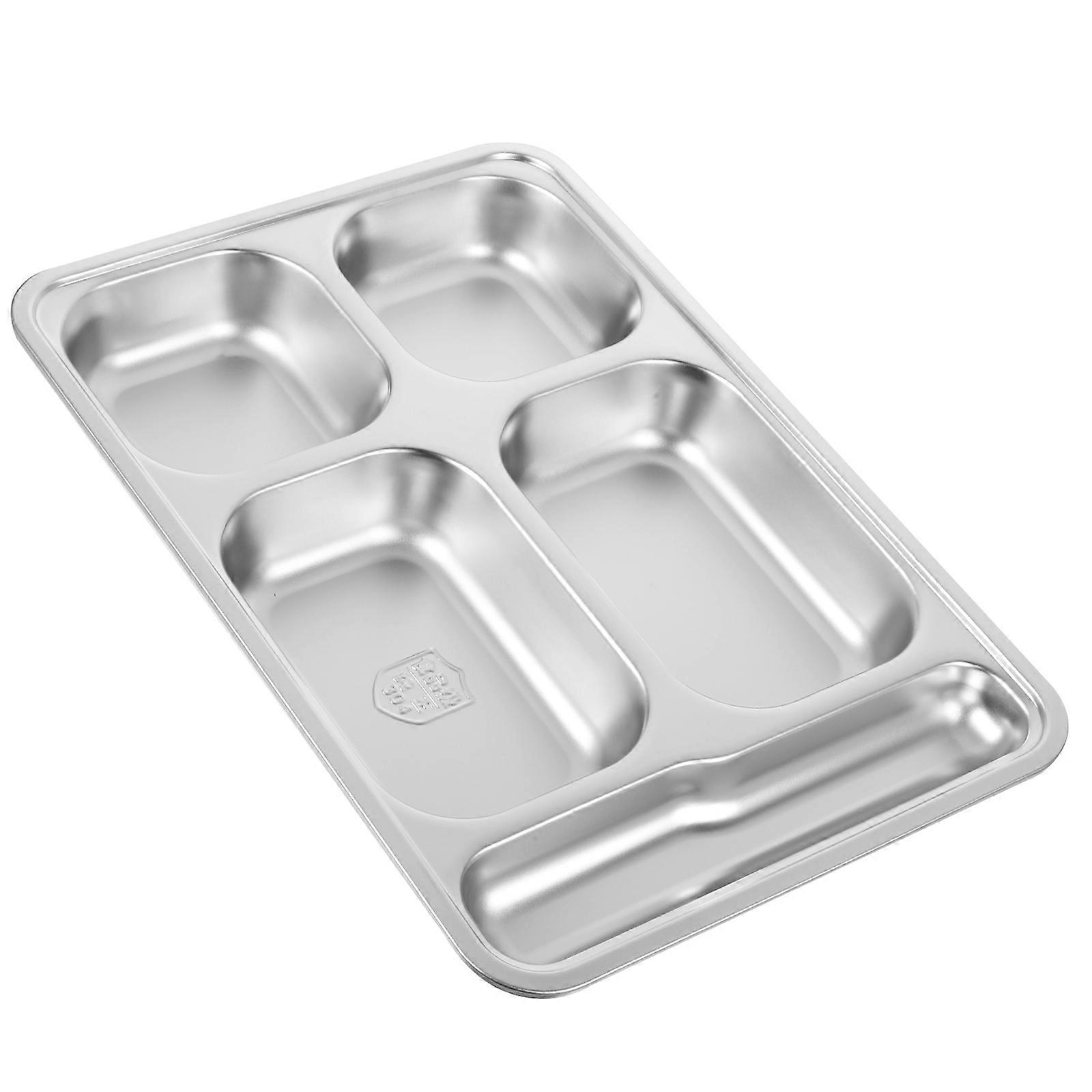 Stainless Steel Food Plate Divided Tray for Storage Use 2Pcs with Compartments