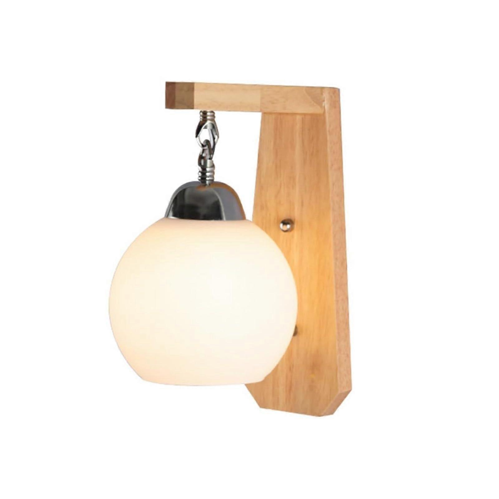 Wall Lamp Solid Wood Bedside Lamp With E26 Base Cream White Glass Shade For Bedroom, Loft And Living Room Bracket Light