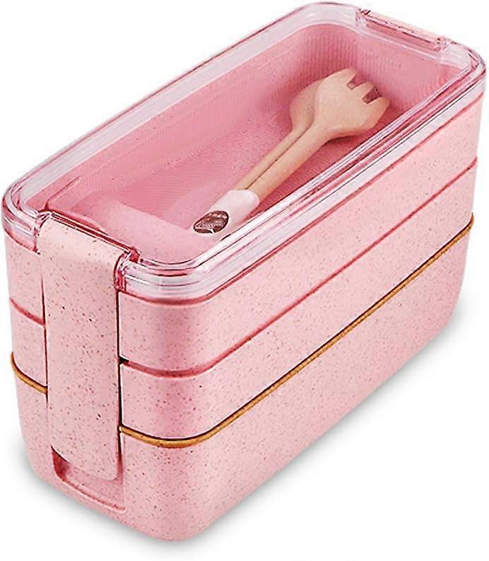 Adult Bento Lunch Box with 3-in-1 Compartments - Stackable, Leakproof Wheat Straw Meal Prep Container for Lunch On-the-Go