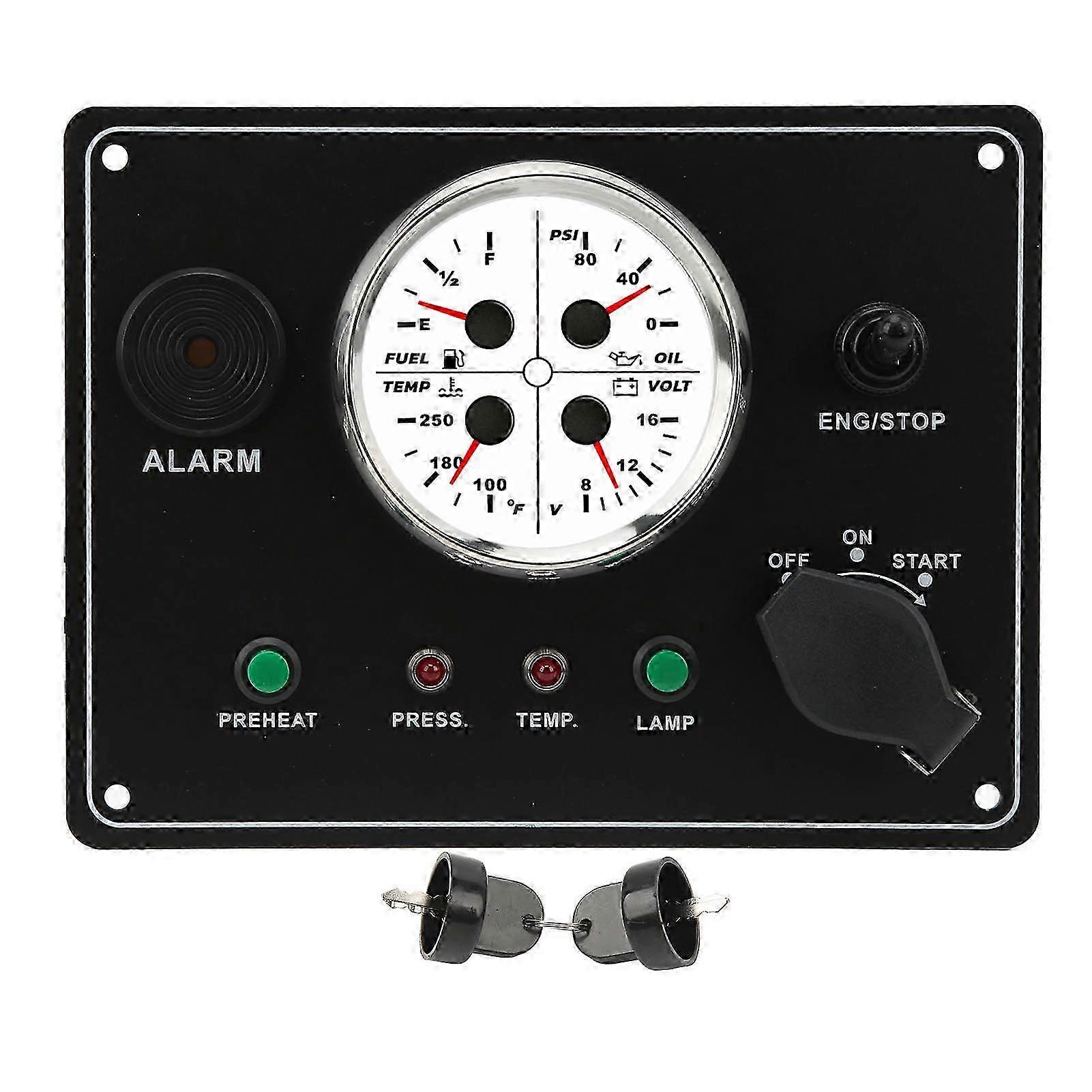 4 in 1 Central Control Dashboard DC12V Oil Level Oil Pressure Water Temperature Voltage Red Backlight for RV Boat Yacht