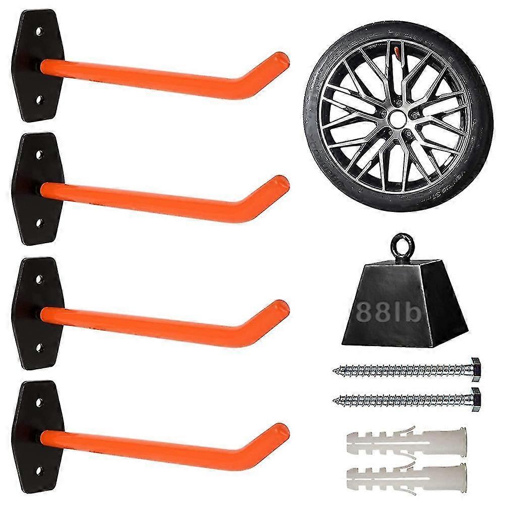 4 Pcs Garage Hooks Heavy Duty Wall Mount,tire Storage System With Anti-slip Coating,hang Heavy Tool (tangling)