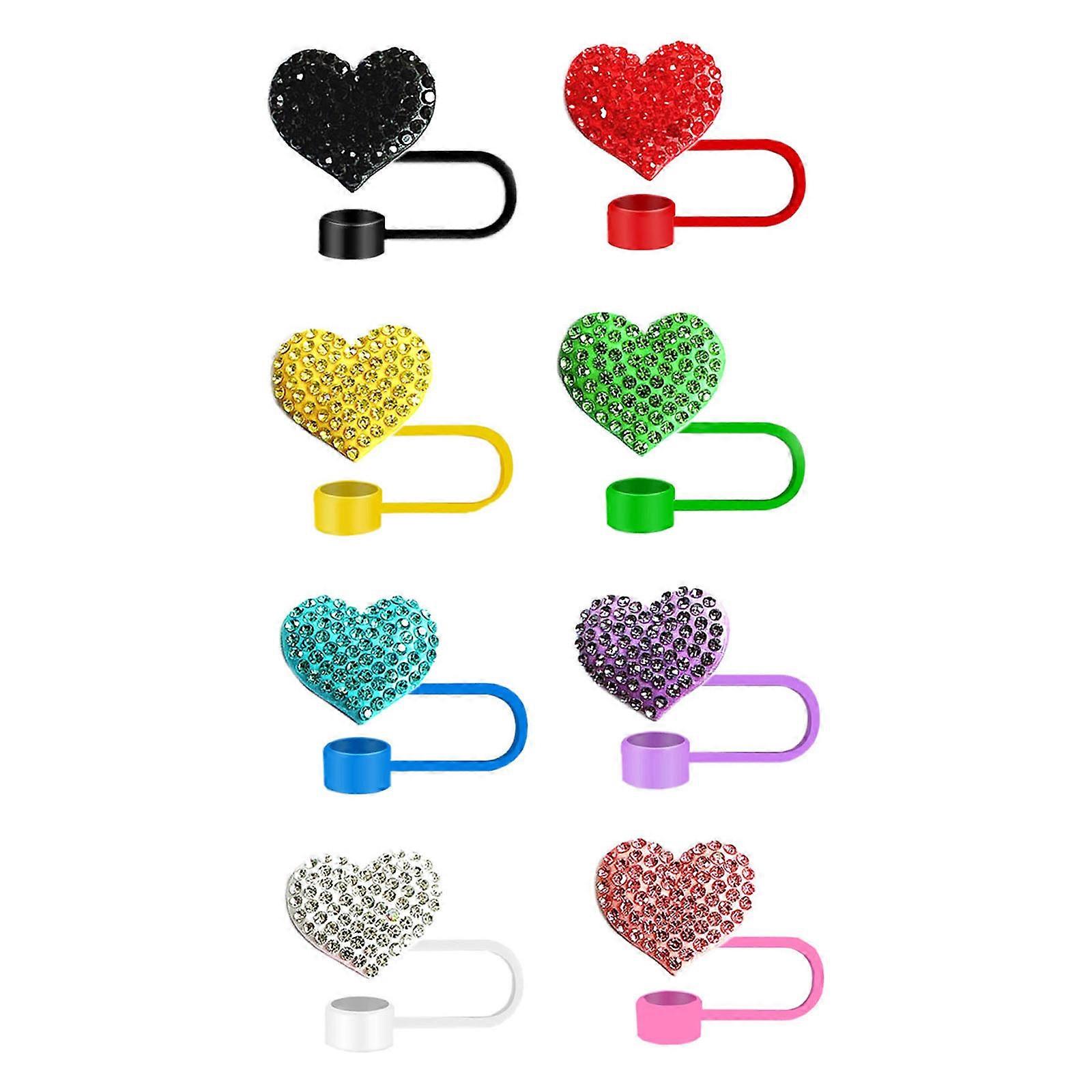 Set Of 8 Heart Silicone Straw Caps Colorful Drink Protectors Dustproof Design For Reusable Cups Multicolor