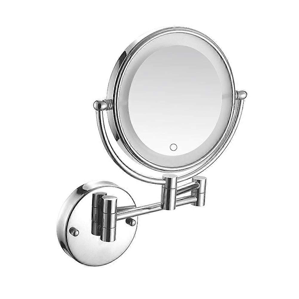 Wall Mounted Makeup Mirror with LED Lights, 360 Swivel Double Sided Extendable Arm for Bathroom, Bright Silver 10X