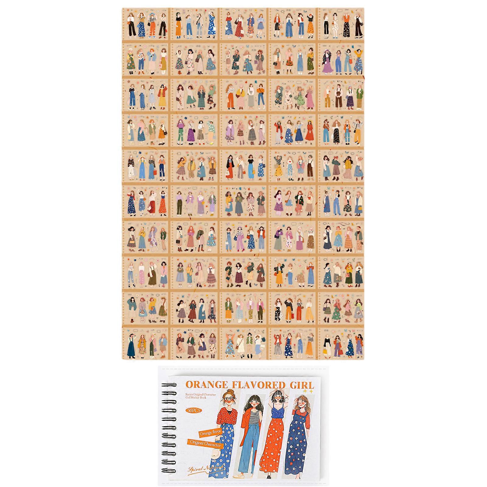 Tear Resistant Oranges Flavored Sticker Book with Coil Spine PET Texture for Girls Students and Creative Projects Multicolor