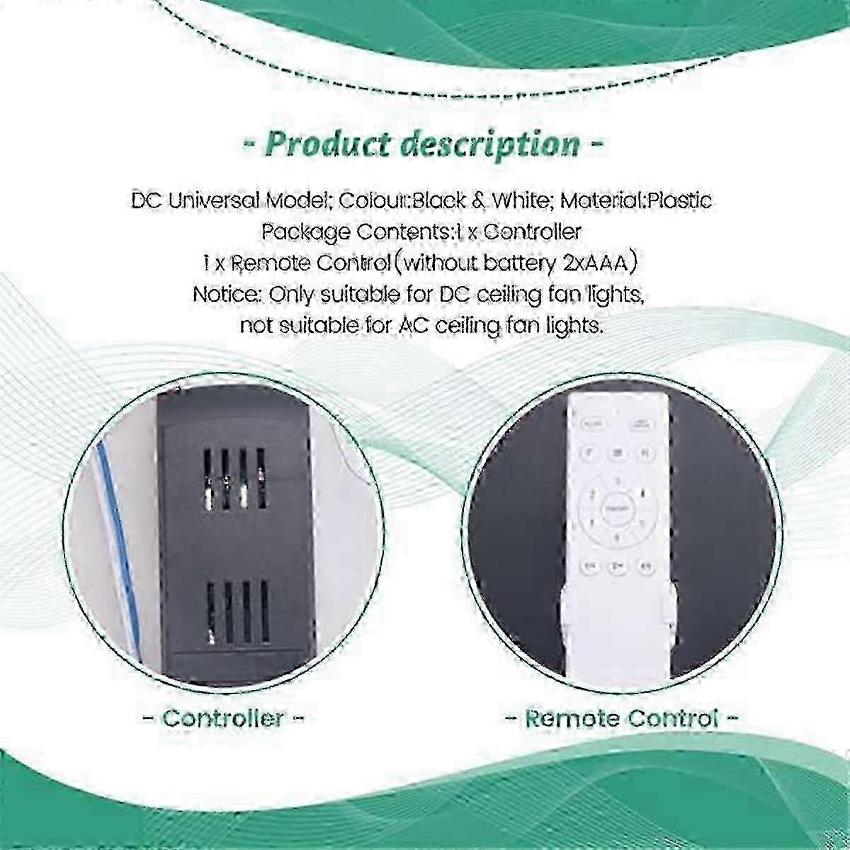 Replacement Remote Control Kit for Universal Ceiling Fans and Lights Featuring 40W 6-Speed Timing Function and Compatibility with DC Fans