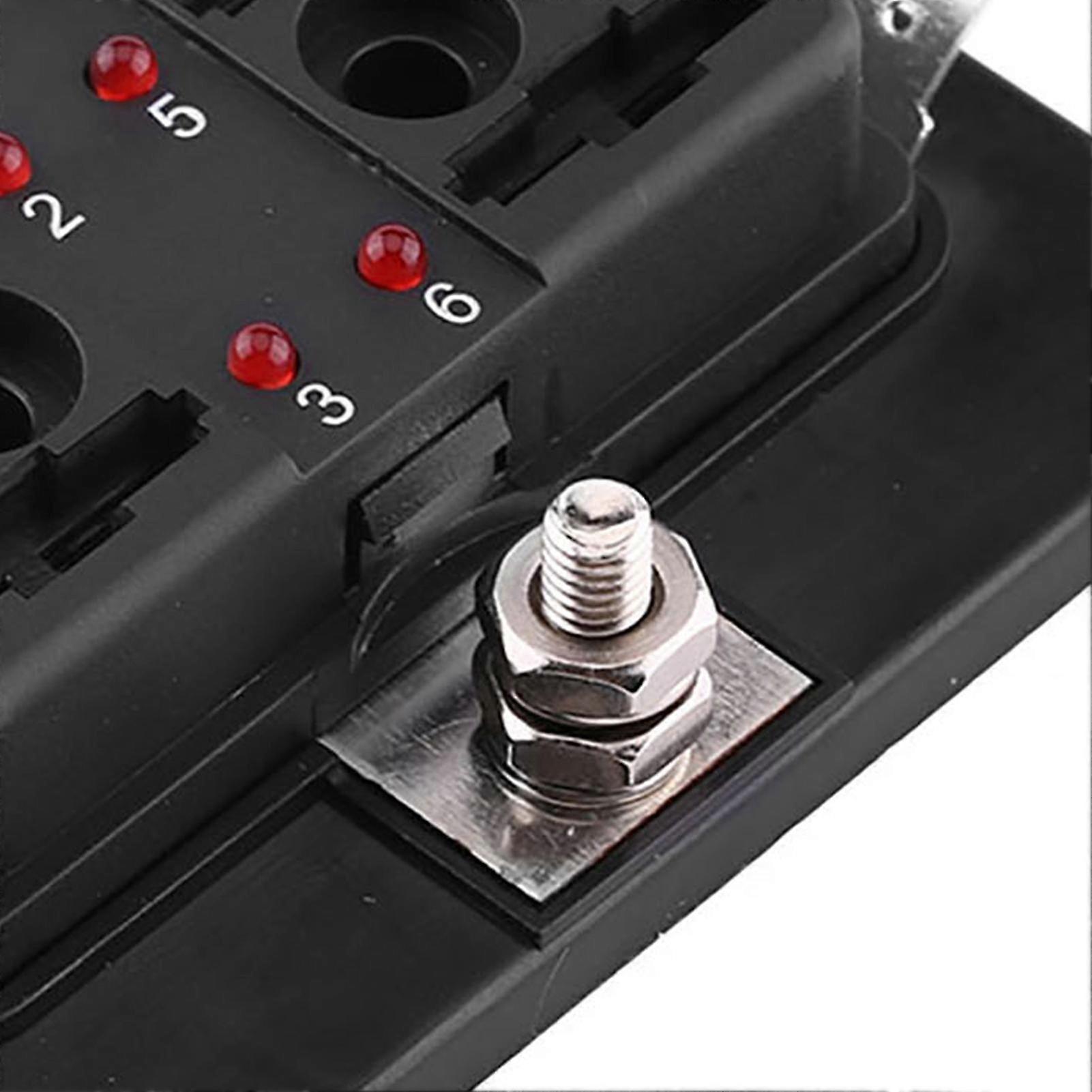 6-Way Water-Resistant Fuse Holder with LED Warning Light for Vehicle Wiring