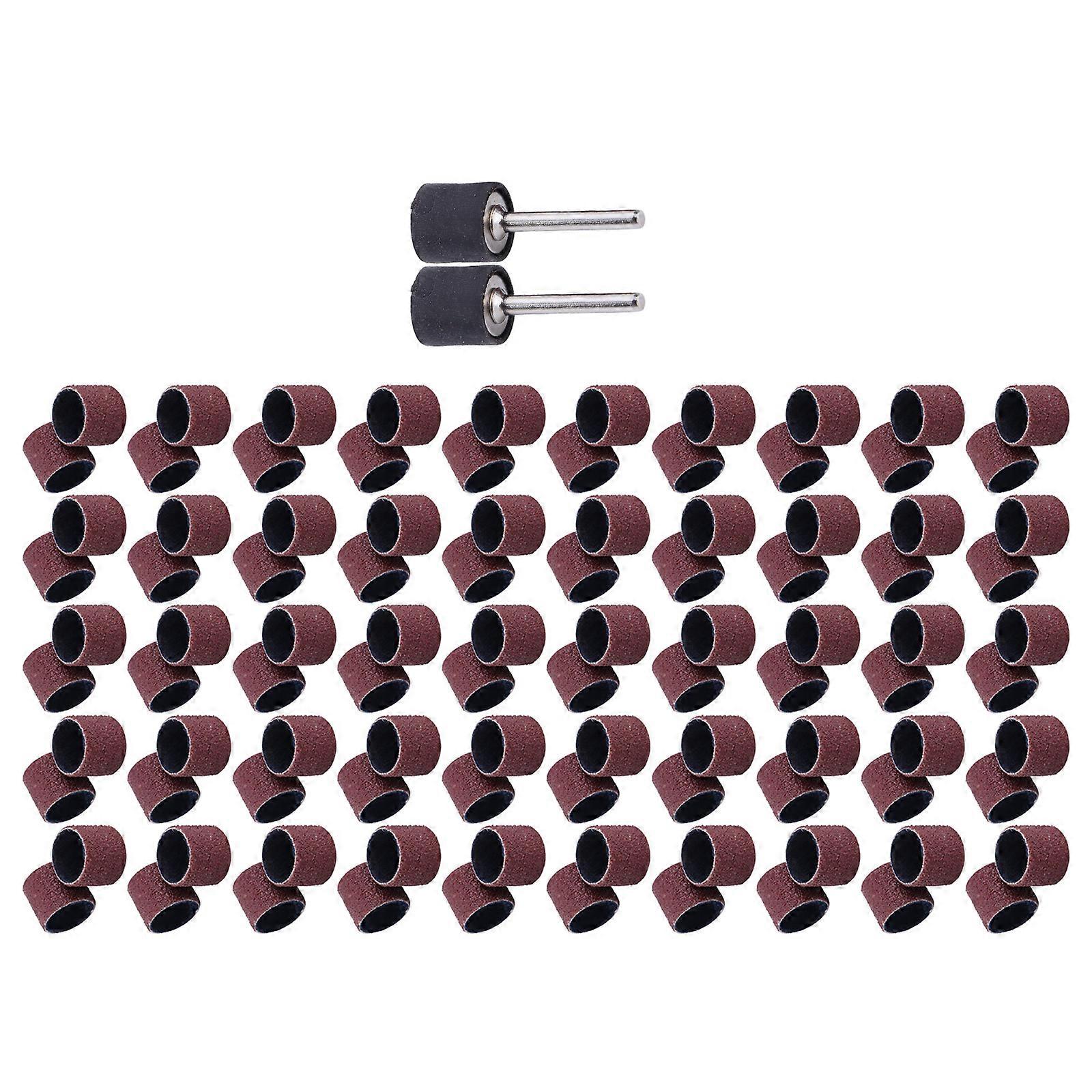 100pc Refills Grit Sanding Paper Bands 1/2" Drum & 2pc Mandrel For Rotary Tool  Brown