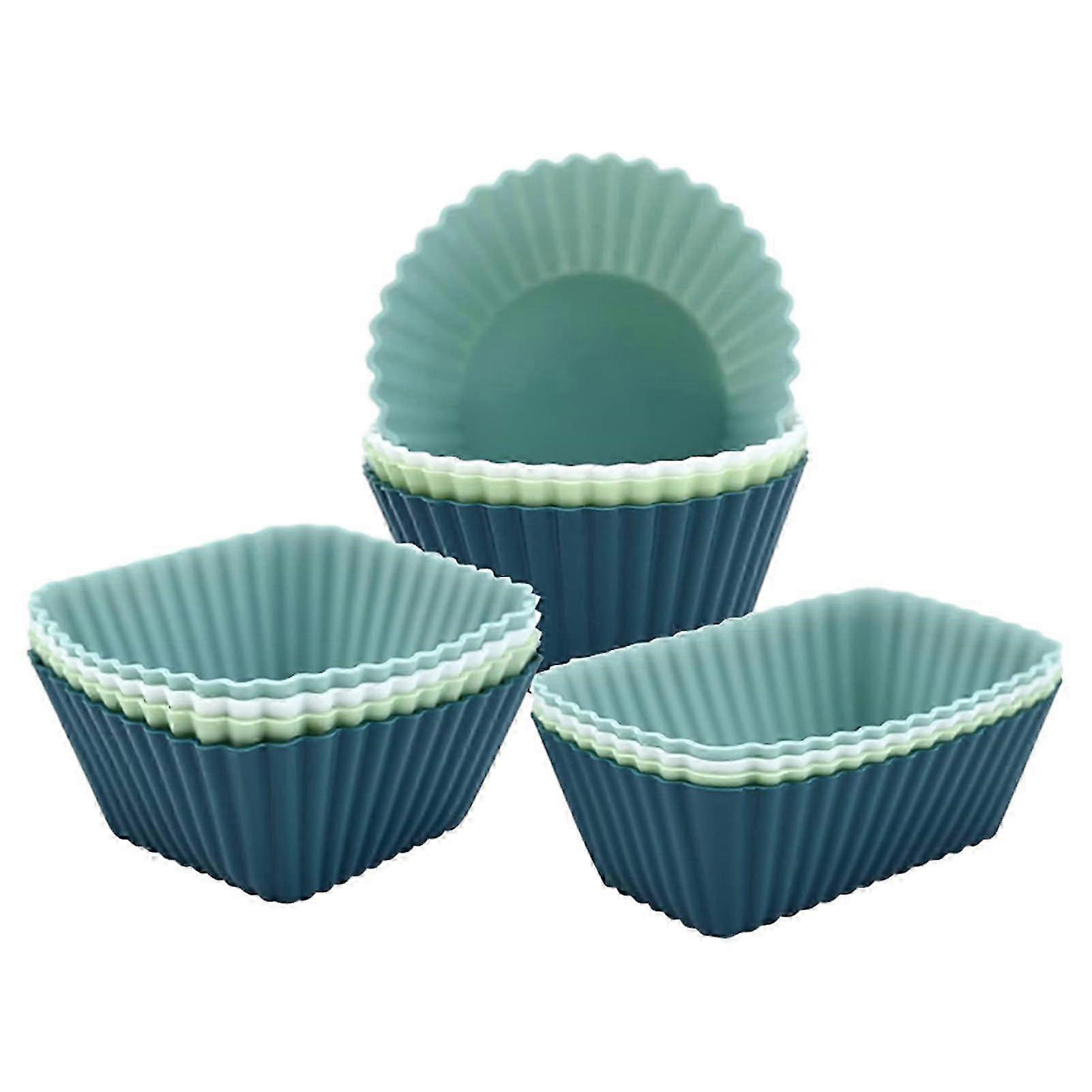Silicone cupcake liners, muffin cups, reusable, nonstick coated, thick and sturdy, easy to clean, for baking cakes and bread.