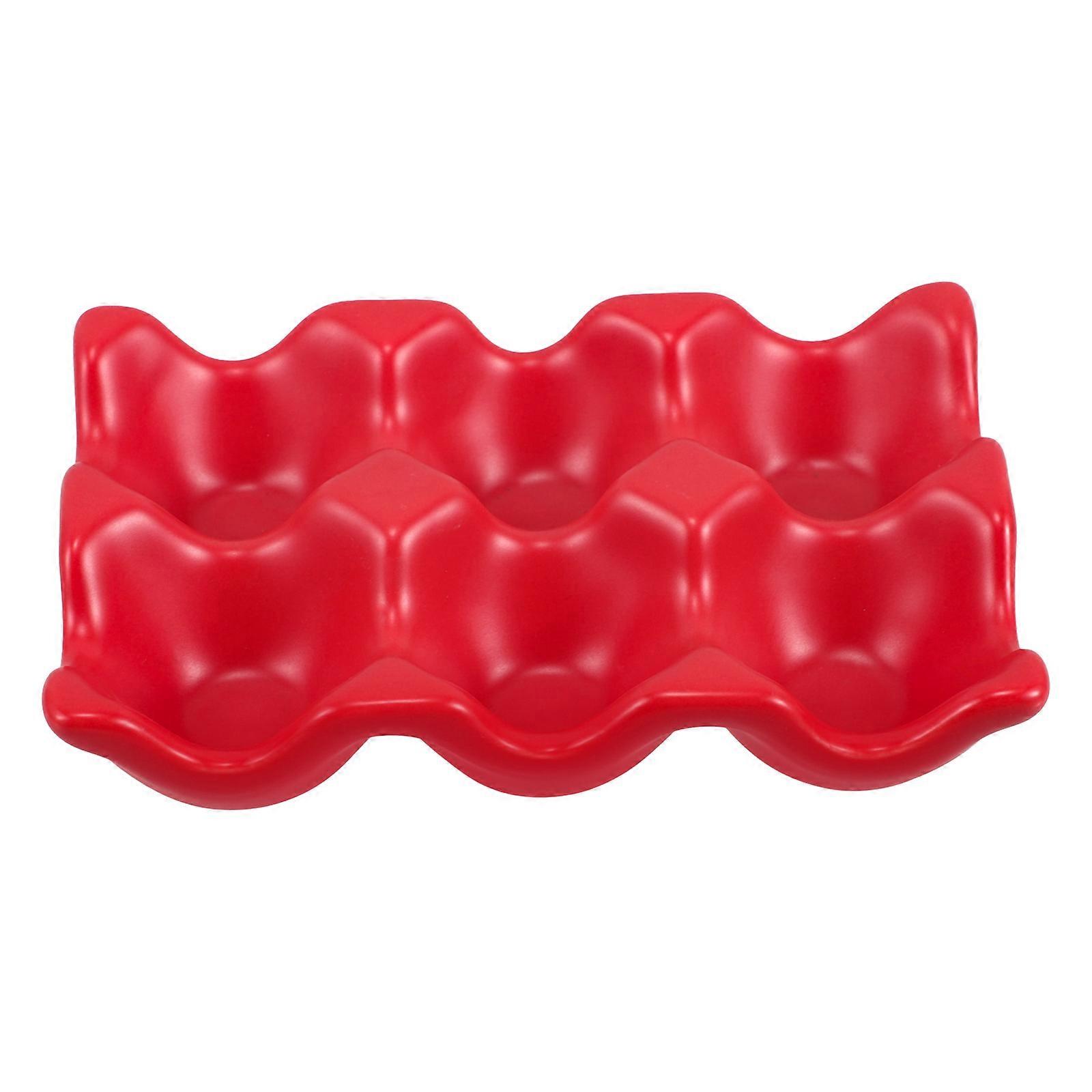 Decorative 6 Cups Ceramic Egg Tray For Home Use Dining Table Decor Red 1Pack