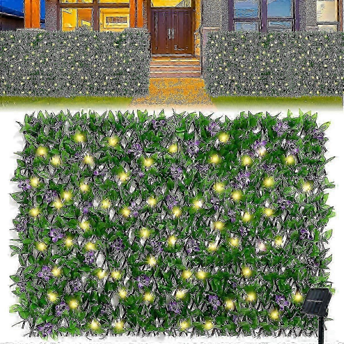 Expandable Fence with Solar Light String Stretchable Foliage Privacy Fence Faux Ivy Fence Panel Backdrop Artificial Hedges Fence