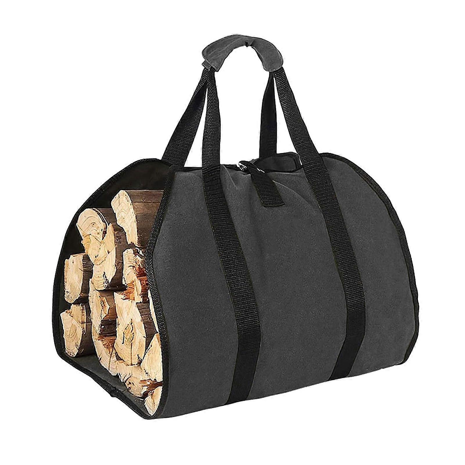 Firewood Carrier Bag Large Canvas Log Tote Water Resistant with Padded Handles and Buckled Straps