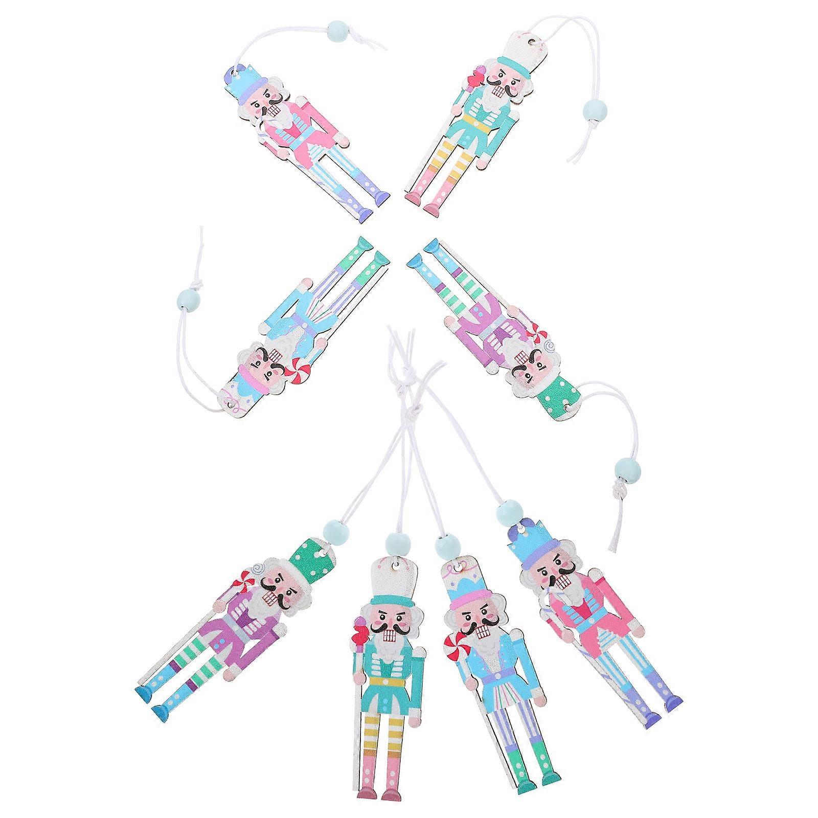 Xmas Nutcracker Wooden Hanging Decoration for Festive Tree 8Pcs Colorful