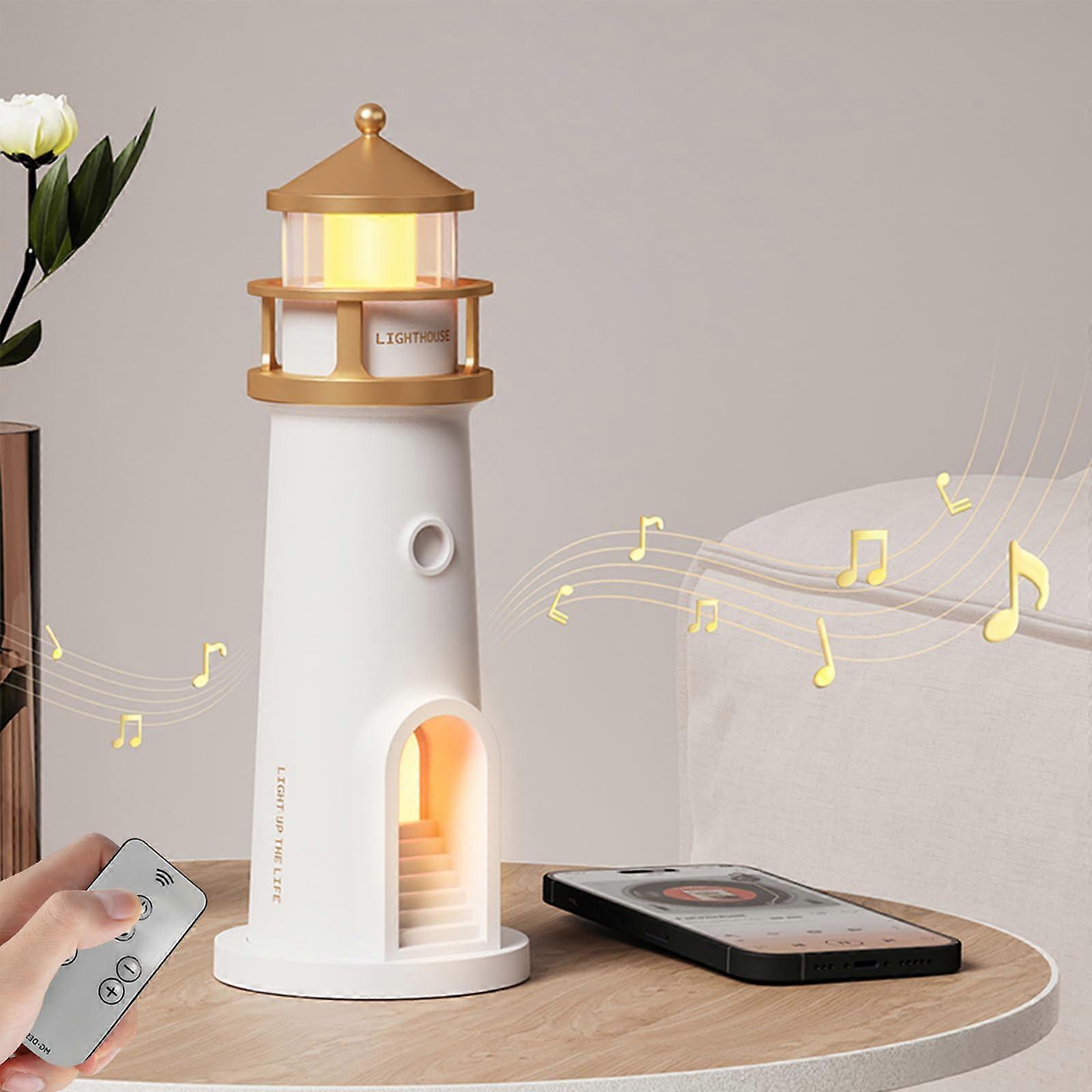 Moon Projection Lighthouse Table Lamp with Bluetooth Speaker, Dimmable Rechargeable LED Night Light for Kids