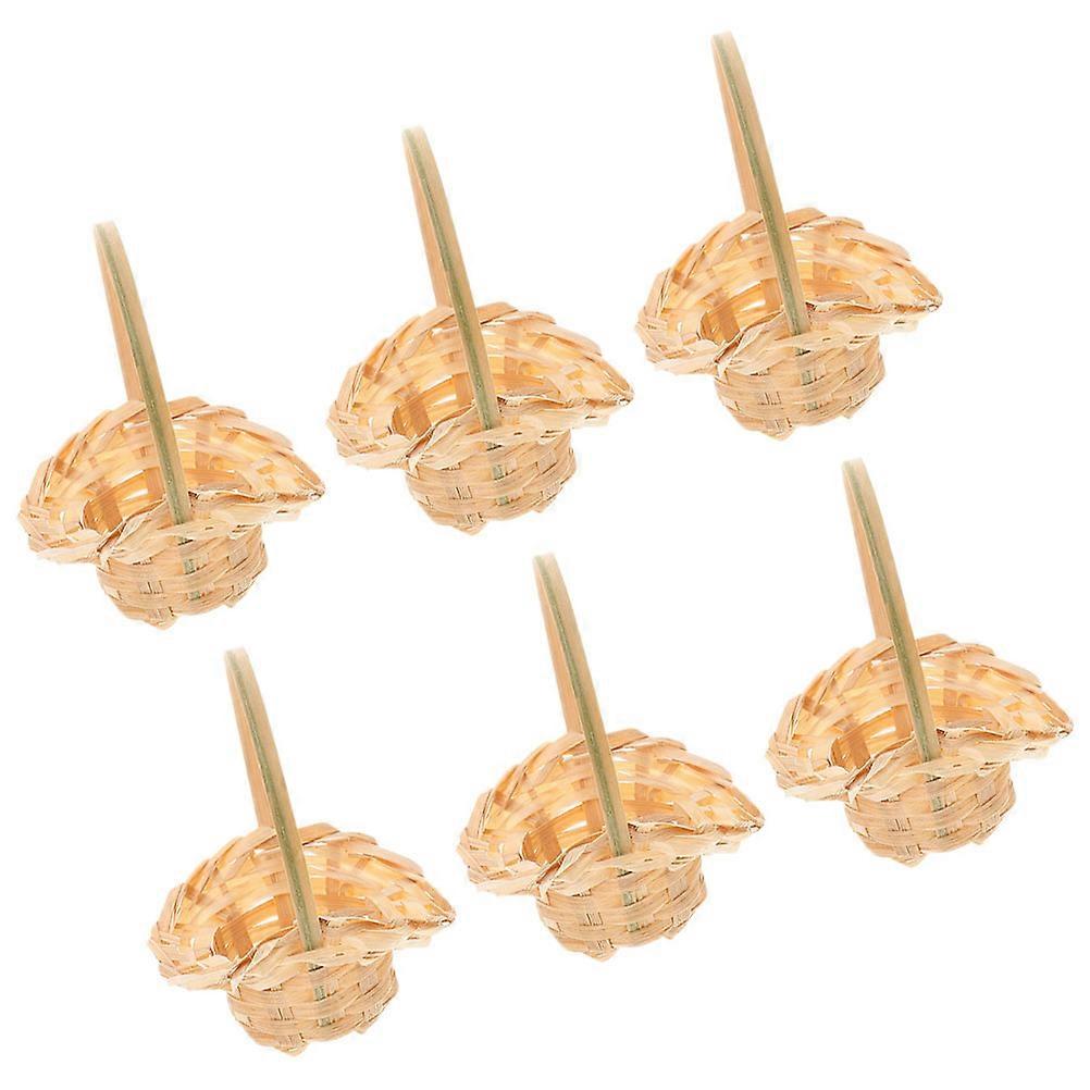 Small Decorative Basket Bamboo Mini Baskets for Decor 6Pcs with Handles