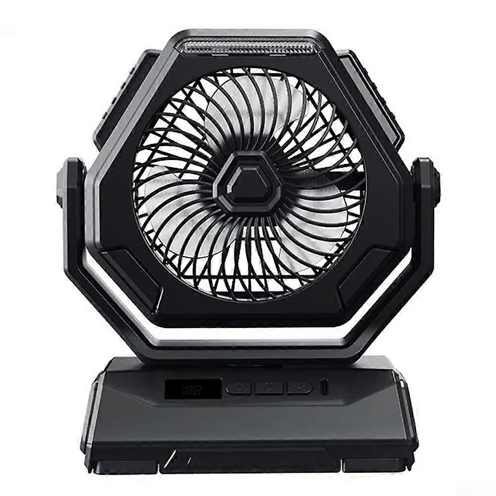 Lightweight Rechargeable Ceiling Fan with 3 Speed Settings, LED Indicator, and Portable Design for Outdoor Use, Black