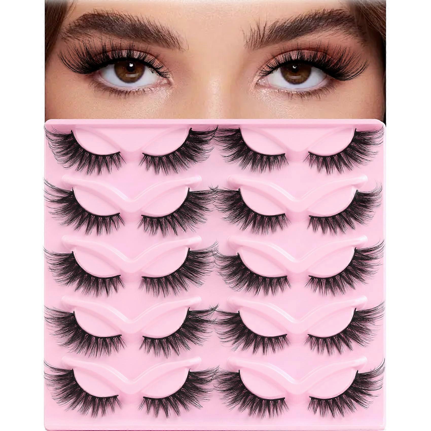 Faux Mink Cat Eye False Eyelashes 10 Pairs Wispy Fluffy Long Winged Fox Eye Reusable Lashes