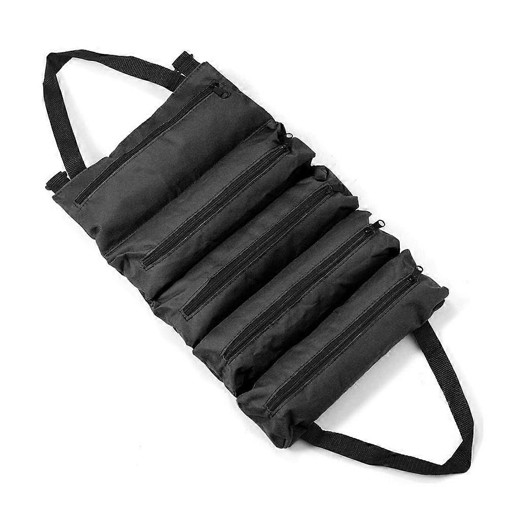 Tool Roll Organizer with 5 Zippered Pockets, Heavy Duty Canvas Bag for Electricians and Mechanics