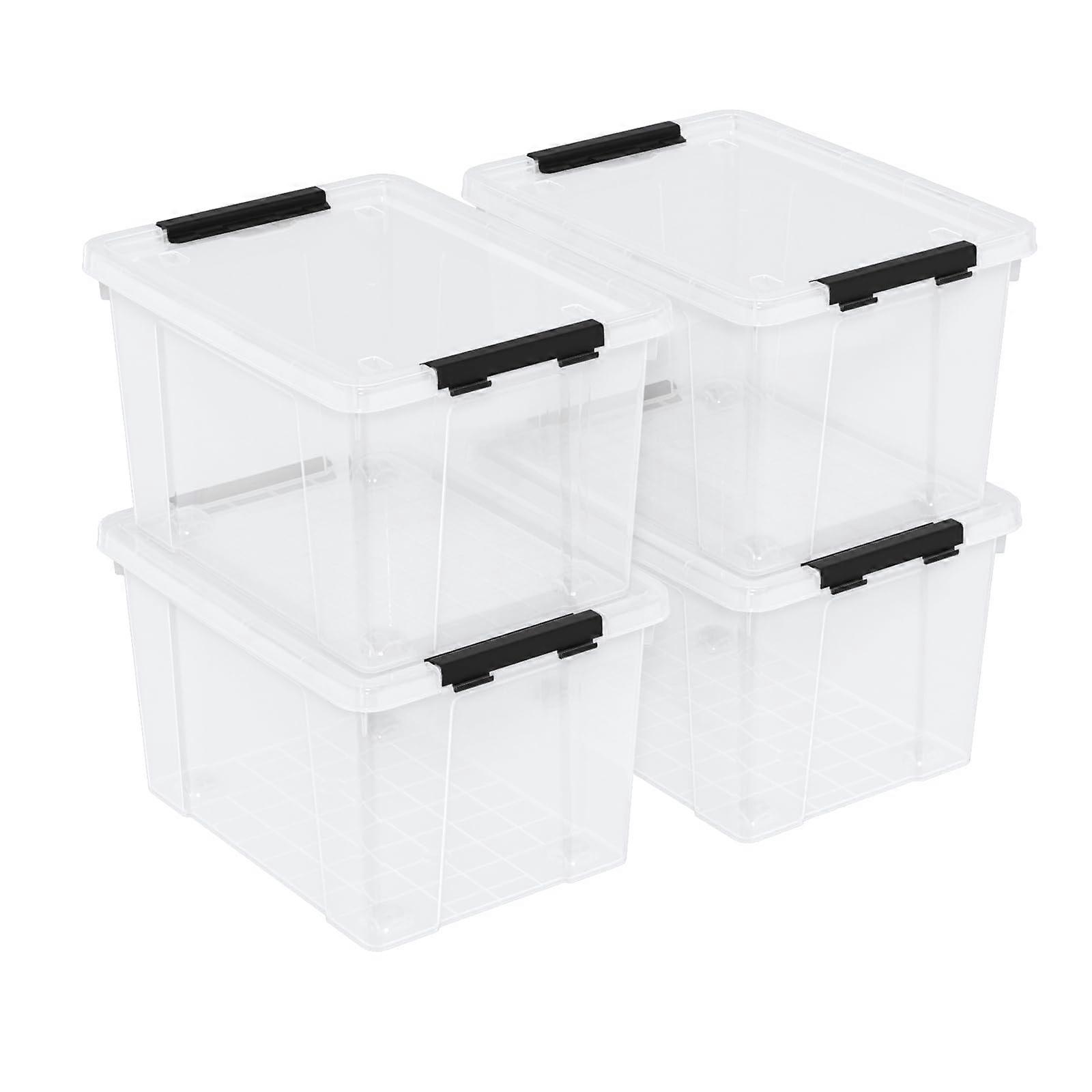 22 Quart Clear Plastic Storage Bins with Lids and Wheels, Stackable Latching Containers, 4 Pack
