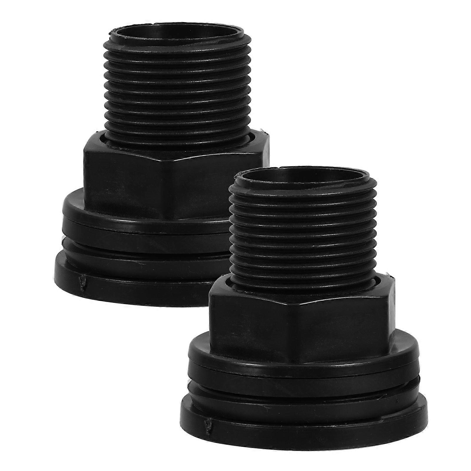Bulkhead Fitting Rain Barrel Connector for Tube 2Pcs Black PVC Material