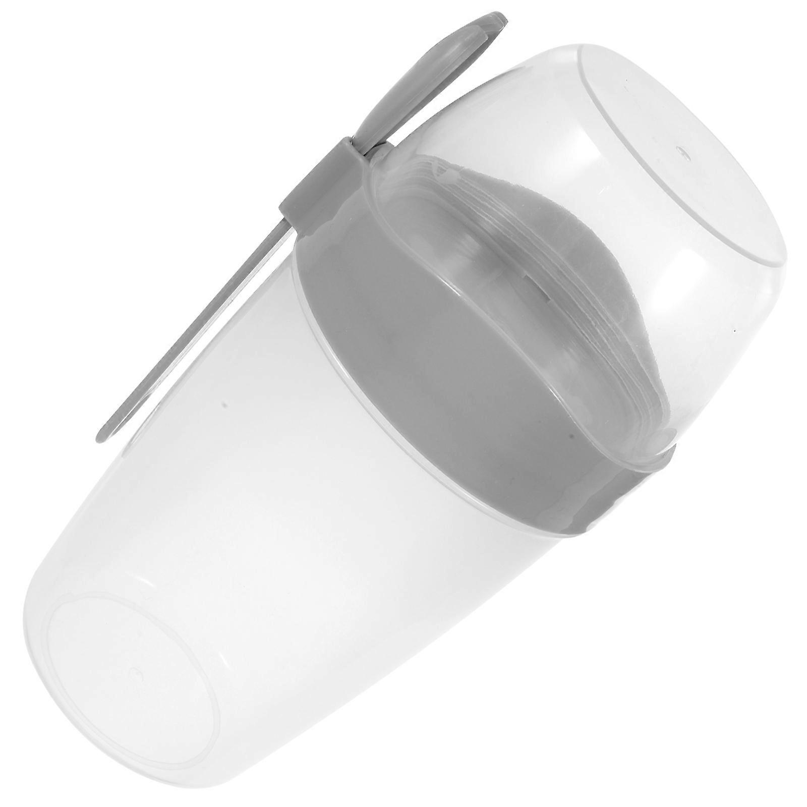 Double Layer Salad Dressing Cup with Spoon in Grey for Storage Use 1Set