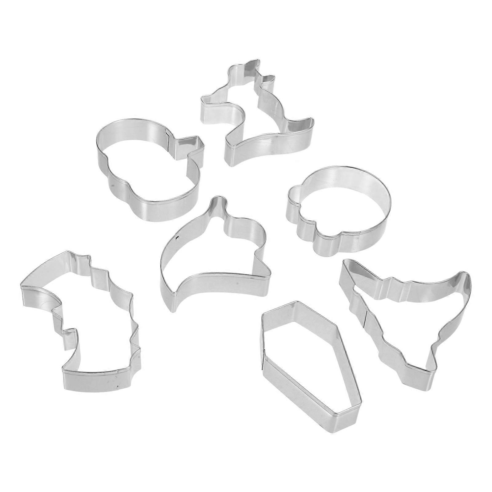 7Pcs Halloween Cookie Cutter Stainless Steel for Baking Silver Theme Set